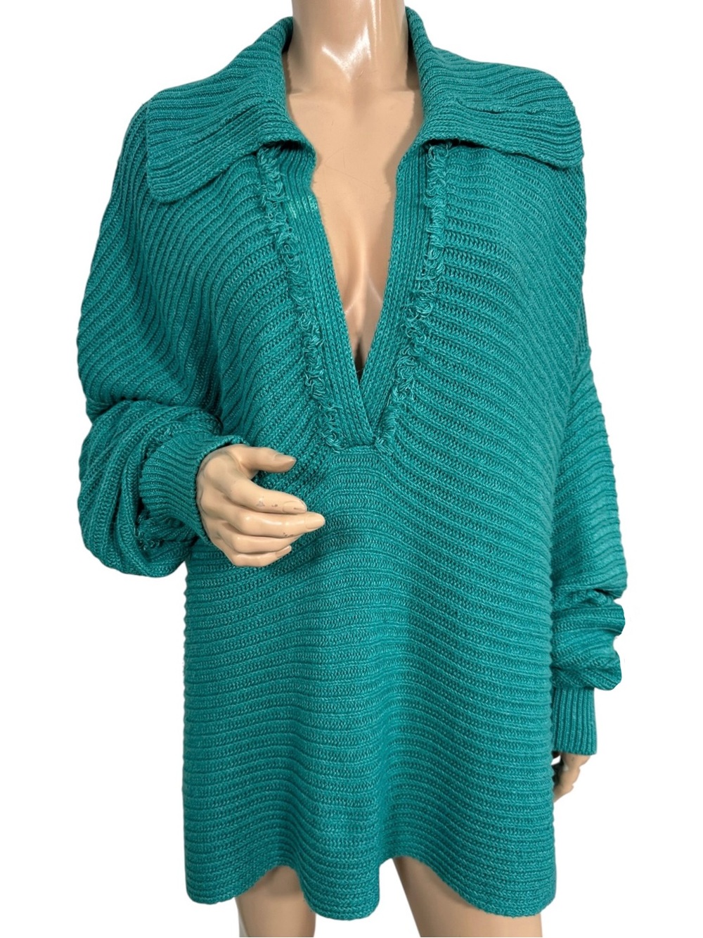Free People Marlie Ribbed Knit Oversized
Collared Pullover Sweater Teal XL - Picture 10 of 10